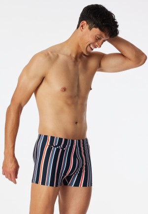 Badehose mit Reißverschlusstasche Wirkware recycelt Streifen nachtblau - Aqua