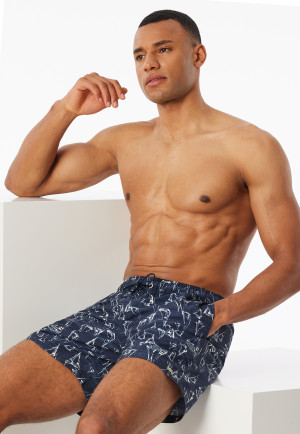 Swim trunks woven fabric recycled midnight blue sailboats - Aqua