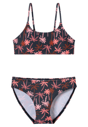 Bustier bikini recycled knitwear SPF40+ palm trees multicolor - aqua