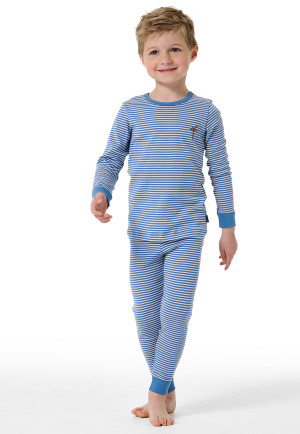 Schlafanzug lang Ringel jeansblau - Natural Love
