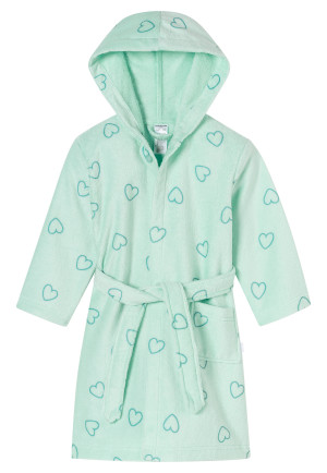 Bademantel Velour Herzchen hellgrün - Aqua