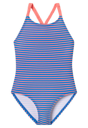 Swimsuit recycled knitwear SPF40+ stripes aqua - Aqua