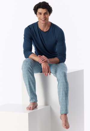 Deep Blue Long-Sleeved Pyjamas - Long Life Soft