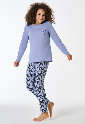 Schlafanzug lang Katze blaugrau - Teens Nightwear