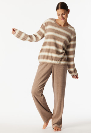Long pyjamas terry towelling striping taupe mottled - Casual Essentials