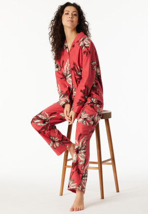 Pyjama lang Flanell Blumen beere - Comfort Interlock