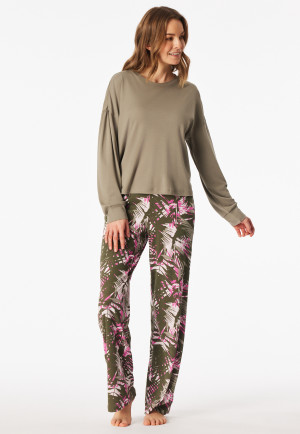 Pyjamas long interlock palm trees jade - Modern Nightwear