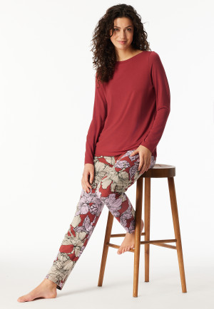 Schlafanzug lang Aloe Vera Blumen dunkelrot - Selected Premium