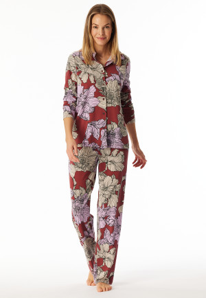 Pyjama lang Jersey Aloe Vera Blumen dunkelrot - Selected Premium