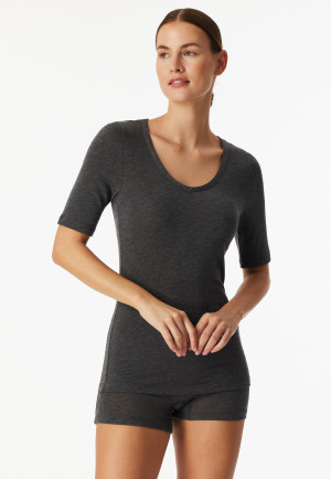 Shirt short sleeve v-neckline dark grey mottled - Premium Warming