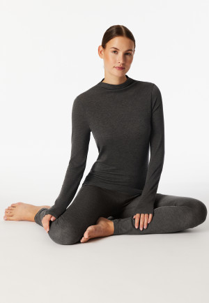 Shirt mit Rolli langarm dunkelgrau-meliert - Premium Warming