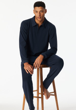 Sweatshirt long-sleeve polo collar zip fastener midnight blue - Mix+Relax