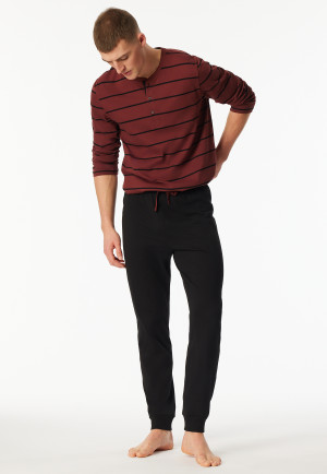 Schlafanzug lang Ringel Knopfleiste burgund - Casual Nightwear