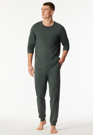 Schlafanzug lang Bündchen dunkelgrün - Modern Nightwear