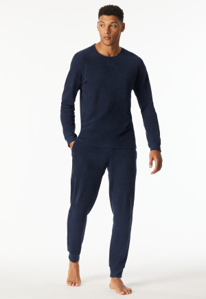 Pyjama lang velours manchetten in nachtblauw - selected! Premium Warming