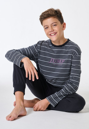 Schlafanzug lang Ringel navy - Teens Nightwear