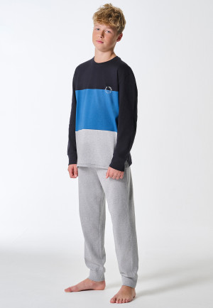 Pyjamas long pyjamas with color blocking gray mottled - Teens Nightwear
