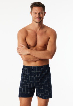 Boxershorts Feininterlock kariert nachtblau- Fine Interlock
