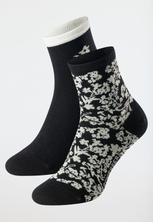 Damensocken 2er-Pack Organic Cotton Blumen schwarz - Fashion