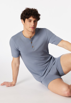 Henley shirt korte mouw knoopsluiting blauwgrijs - Rib Essentials