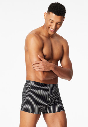 Badehose mit Bein Reißverschlusstasche schwarz gestreift - Aqua