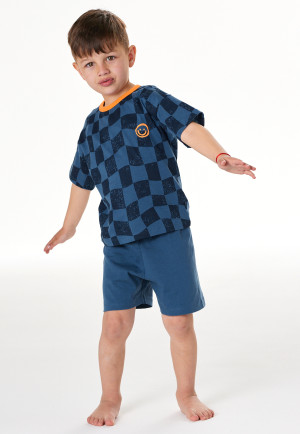 Pyjama korte smiley ruitjes atlantisch blauw - Kids Nightwear