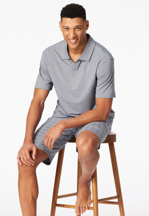 Pyjama court jacquard col polo amiral à carreaux - Selected premium