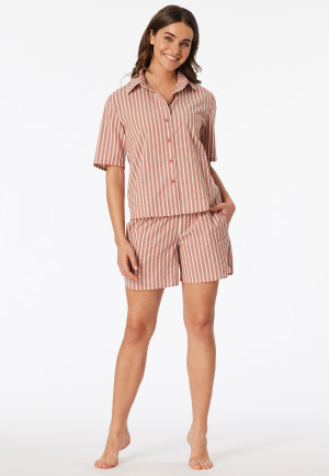 Pyjama korte geweven stof strepen terracotta - Selected Premium