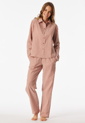 Pyjama lang geweven stof strepen terracotta - selected! premium