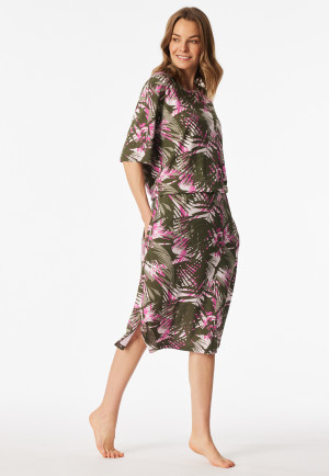 Nachthemd korte mouw interlock elastische tailleband palmbomen multicolor - Modern Nightwear