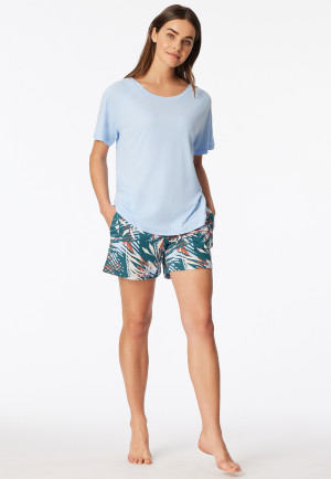 Schlafanzug kurz Palmen hellblau - Modern Nightwear
