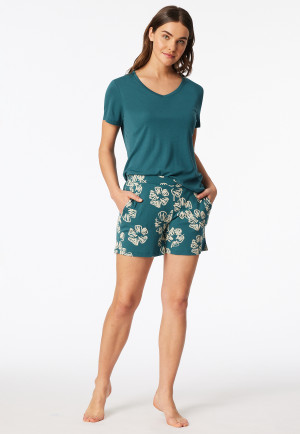 Pyjama korte interlock bloemen groen - Modern Nightwear