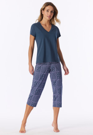 Short-Sleeve V-Neck Shirt, Deep Blue - Mix+ Relax