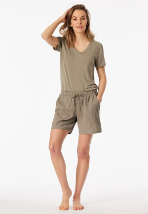 Korte geweven seersucker jade broek - Mix+ Relax