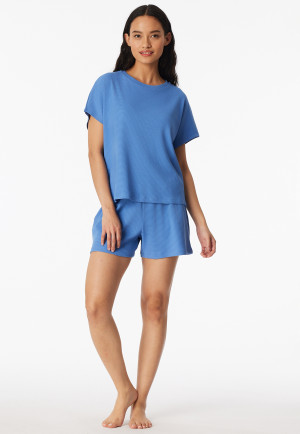 Pyjama korte fijnrib jacquard aqua - Casual Feel