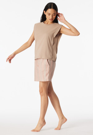 Korte mouw linnen shirt terracotta - Mix+ Relax