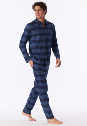 Pyjama lang Flanell faded denim kariert - Selected Premium Warming