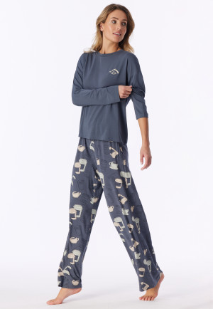 Long Pyjamas, Coffee, Blue-Grey - Casual Fashion