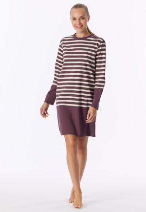Camicia da notte a manica lunga a righe color cacao - Casual Nightwear
