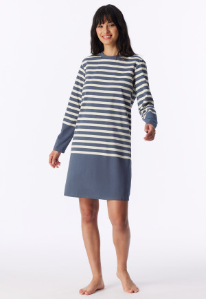 Camicia da notte a manica lunga a righe blu-grigio - Casual Nightwear