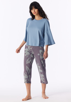 3/4-long Interlock Pyjamas, Grey-Blue - Modern Nightwear