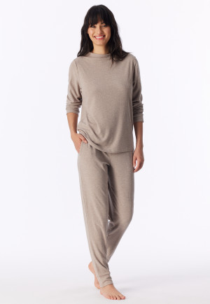 Long Pyjamas with Fine Ribs, Brown-Mottled - Selected! Premium Warming