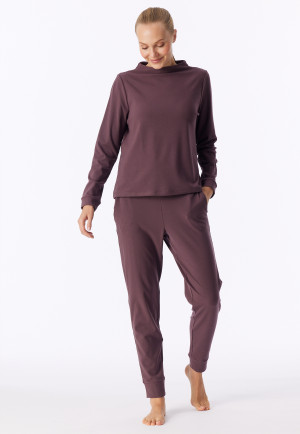 Long Pyjamas with Fine Ribbing in Cocoa Brown - Selected! Premium Warming