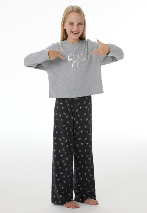 Lange pyjama met strik, grijs gemêleerd - Nightwear