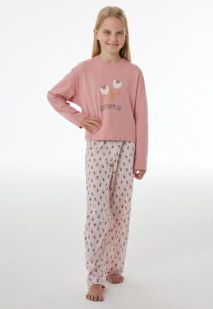 Lange pyjama met bloemenmotief, oudroze - Nightwear