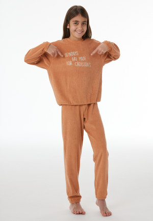Schlafanzug lang Frottee Bündchen ratan - Nightwear