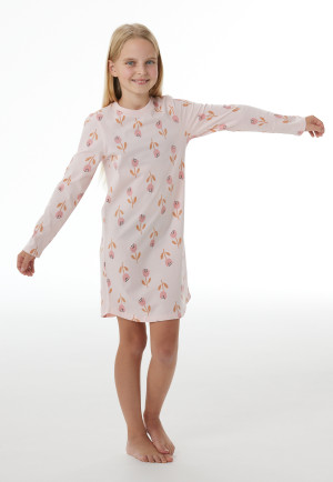 Camicia da notte a maniche lunghe con motivi floreali rosa confetto - Nightwear