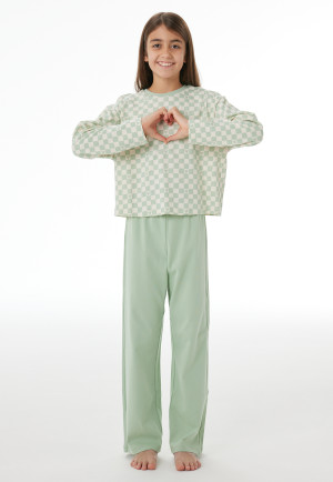 Long Pyjamas with Interlock Checking in Pastel Green - Nightwear