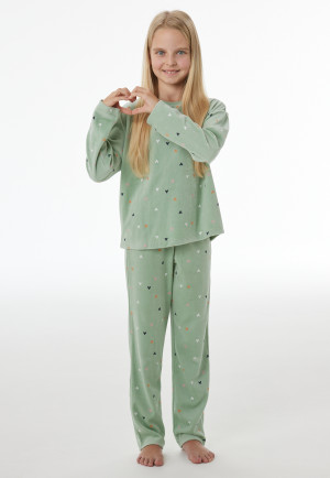 Schlafanzug lang Velour Herzchen pastellgrün - Nightwear