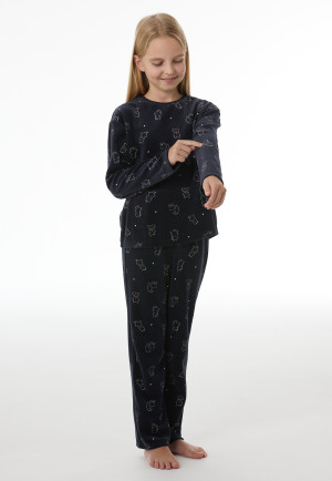 Lange pyjama van velours met hondenmotief, navy - Nightwear